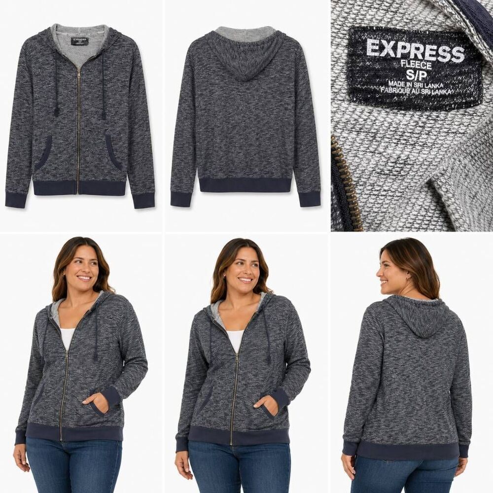 Express Fleece Zip Hoodie Gray Marled Jacket Small